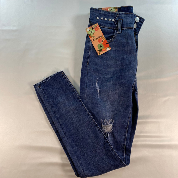 M2 Skinny Jeans Size 28 Women's Blue Denim Raw Cut Off Hem BRAND NEW - Picture 2 of 6